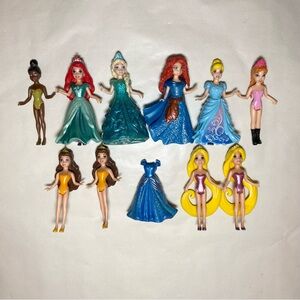 Polly Pocket Disney Princess Magic Clip Dolls Dresses Glitter Bundle Lot Of 15